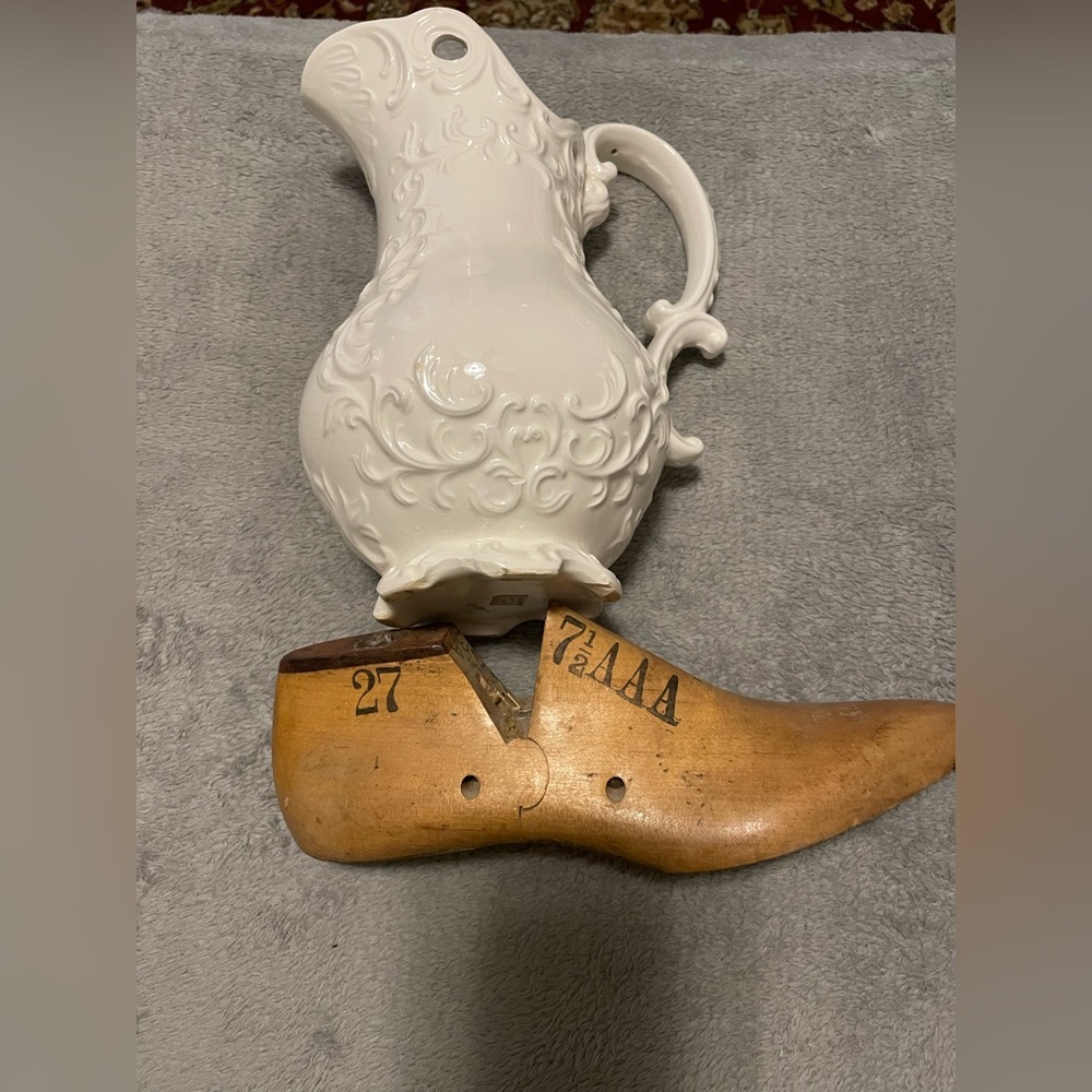 Pitcher and wooden shoe knick knacks